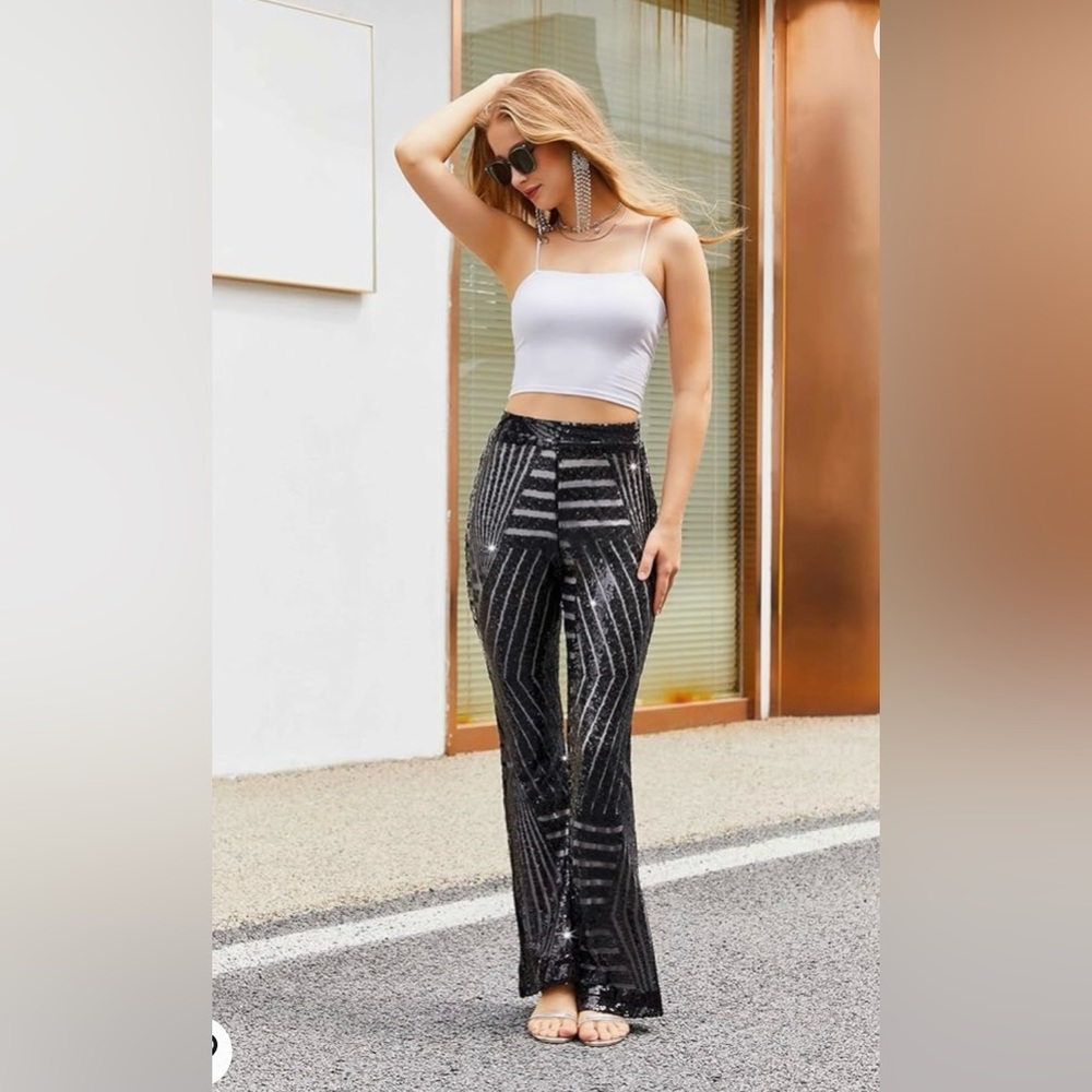 Black Sequin Flare Pants